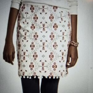 Maeve Anthroplogie cross-stitch pompom trim SKIRT